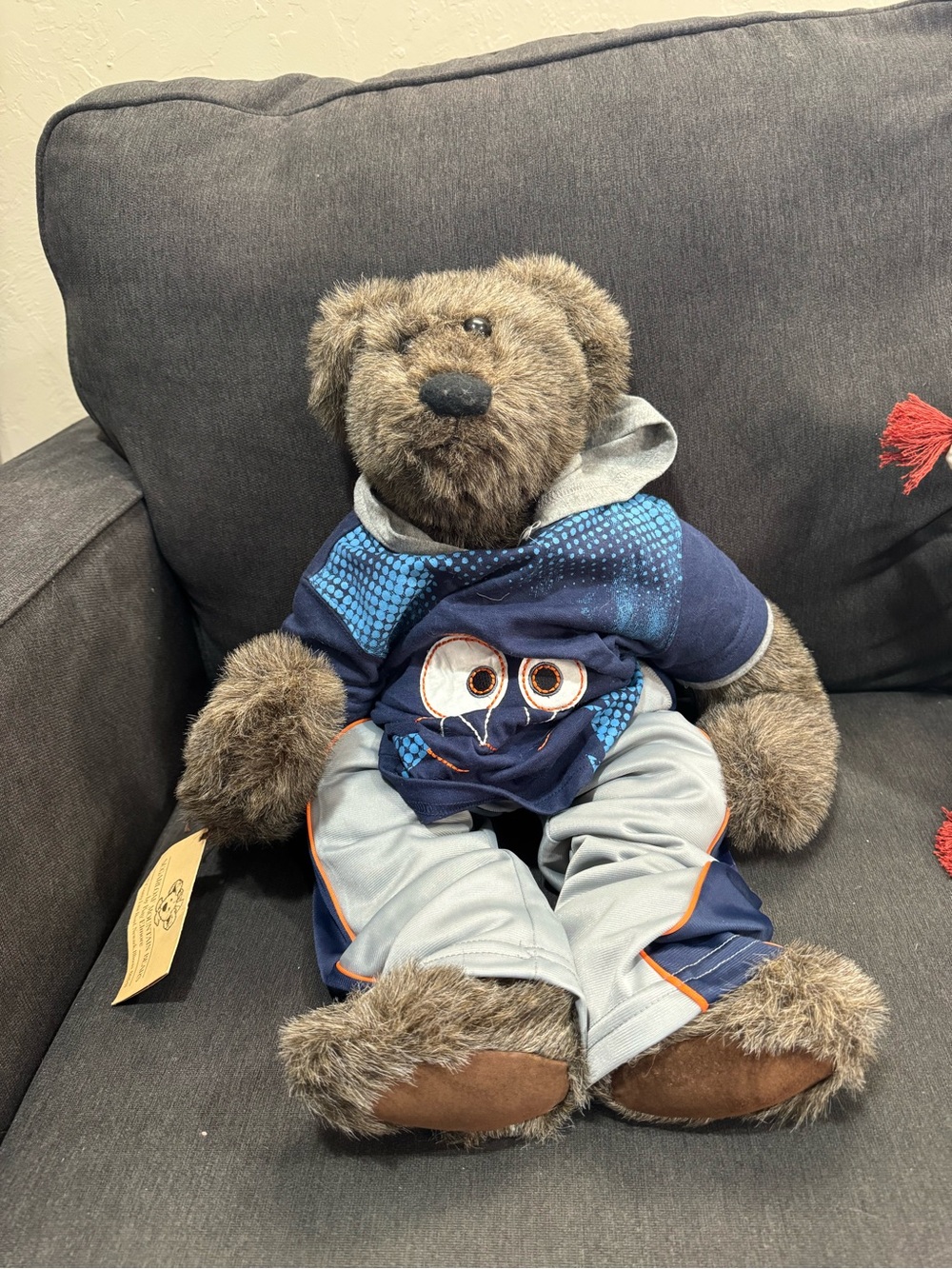 Handmade Fully Jointed Brown Teddy Bear in Blue Hoodie